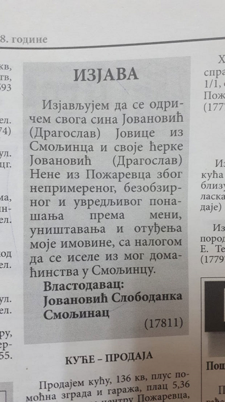 SLOBODANKA IZ POŽAREVCA SE ODREKLA SVOJE DECE PREKO NOVINA